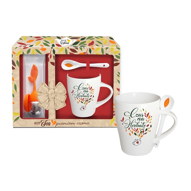 Kubek z zaparzaczem + łyżeczka zestaw HOT TEA - Czas na herbatę