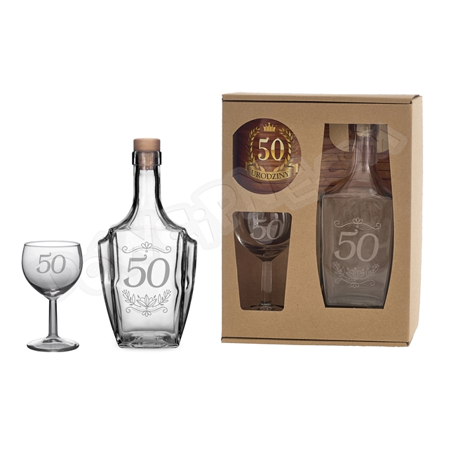 Zestaw prezentowy karafka + kieliszek do wina - 50 Urodziny