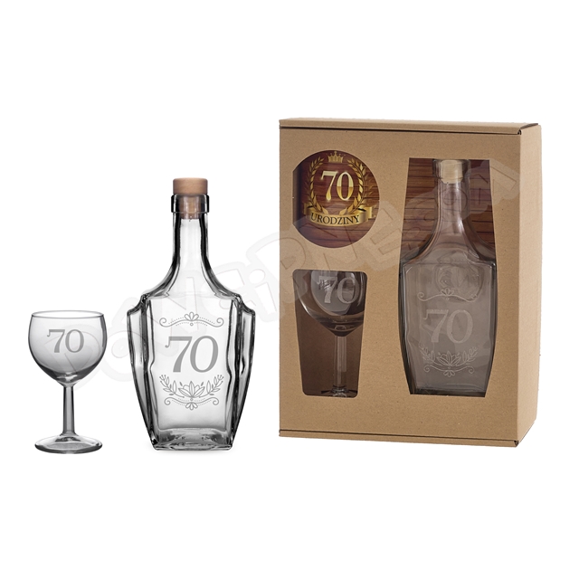 Karafka + kieliszek do wina - 70 Urodziny