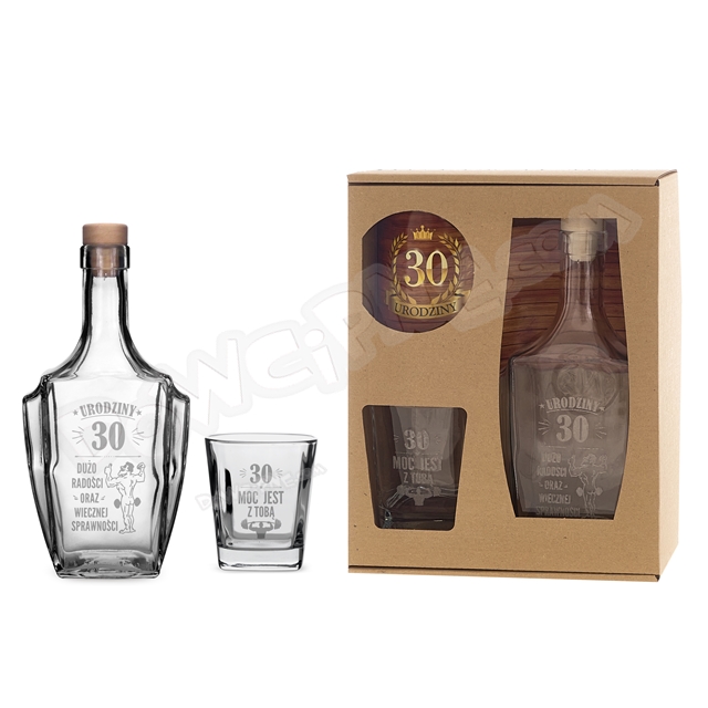 Karafka + szklanka do whisky - 30 Urodziny dużo radości oraz wiecznej sprawności