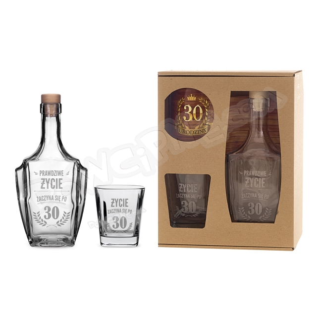 Karafka + szklanka do whisky - 30 Urodziny prawdziwe życie zaczyna się po 30
